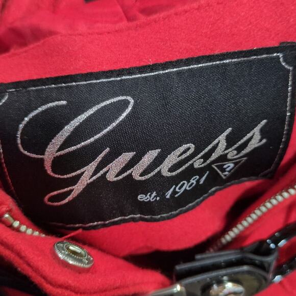 Guess Peacoat Jacket Womens PS Petite S Red Toggle Hooded Wool Y2K Winter Coat - Picture 6 of 10